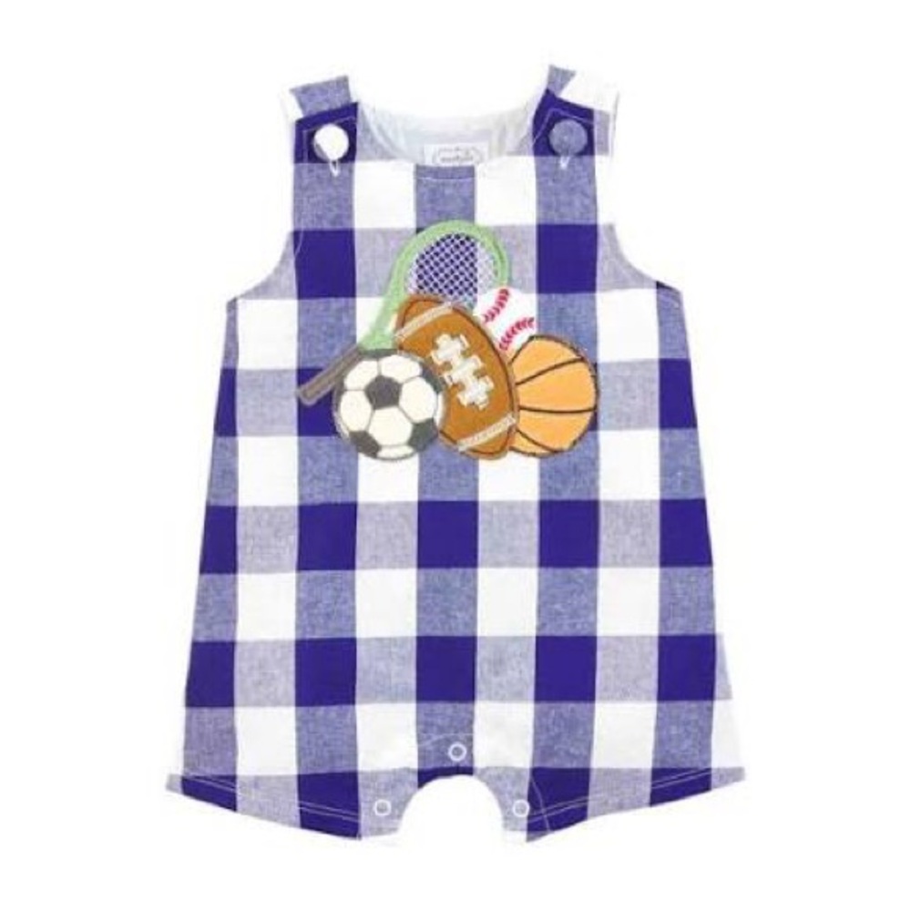 🆕 Mud Pie Blue and White Gingham Sports Baby Jon Jon